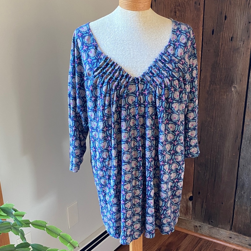Lucky brand 2x women’s floral v neck 3/4 sleeve t shirt